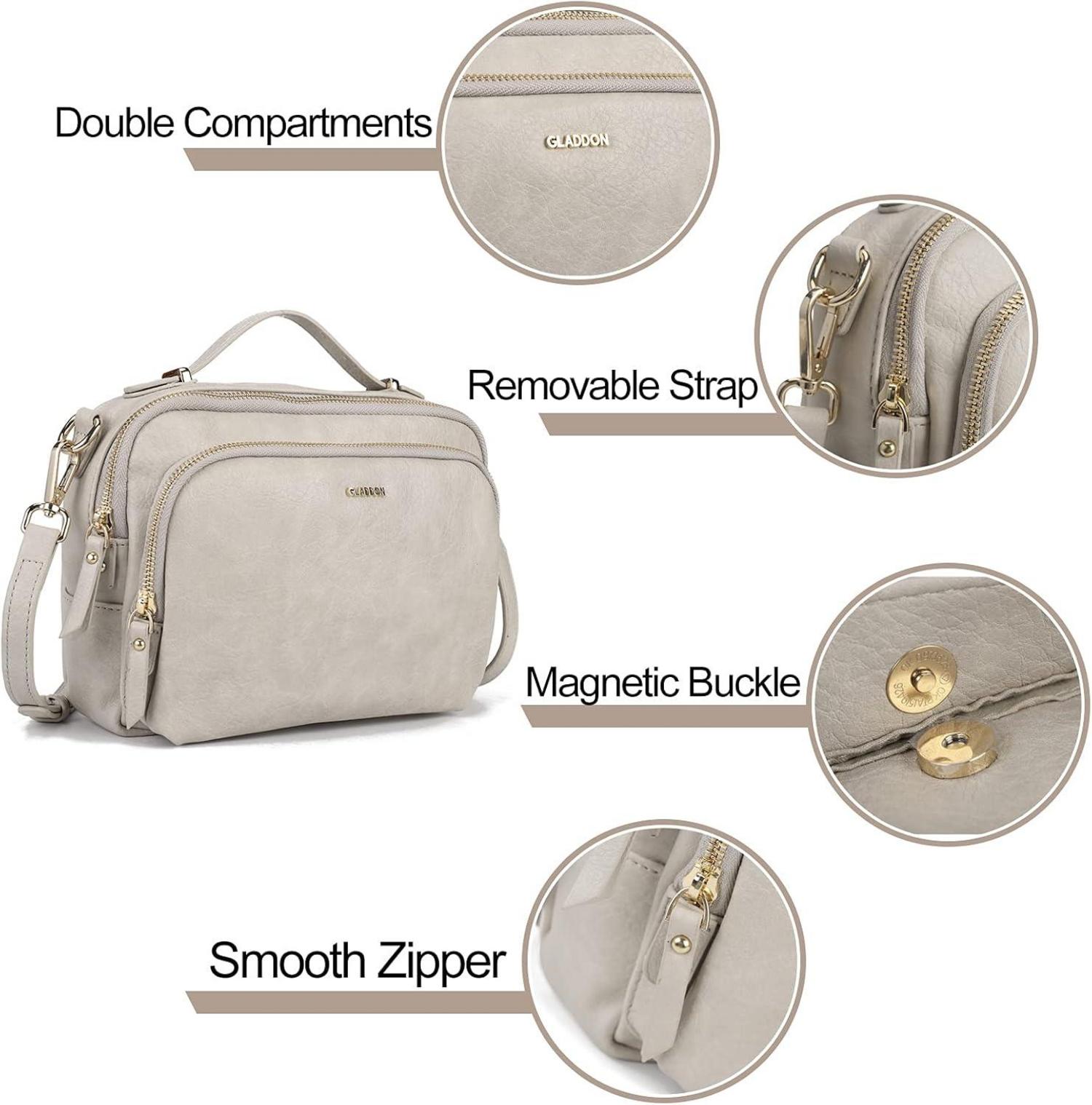 Umhängetasche Damen Crossbody Leder Klein Beige