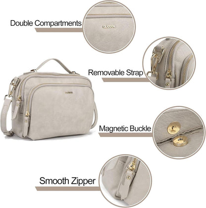 Umhängetasche Damen Crossbody Leder Klein Beige