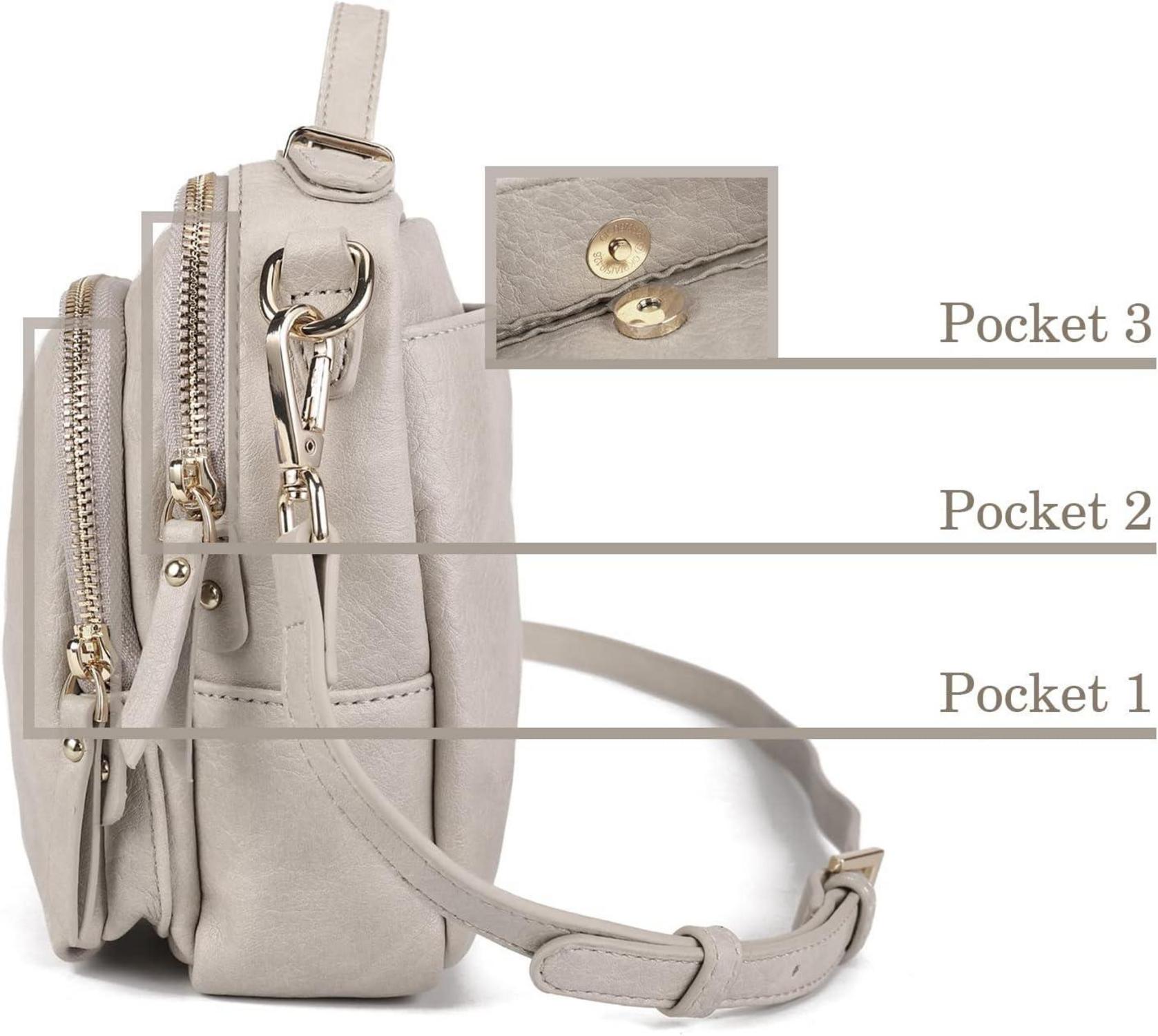 Umhängetasche Damen Leder Crossbody Schultertasche Beige - Geschenk für Frauen/Mädchen