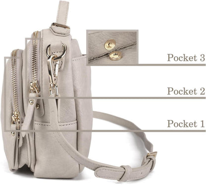 Umhängetasche Damen Leder Crossbody Schultertasche Beige - Geschenk für Frauen/Mädchen