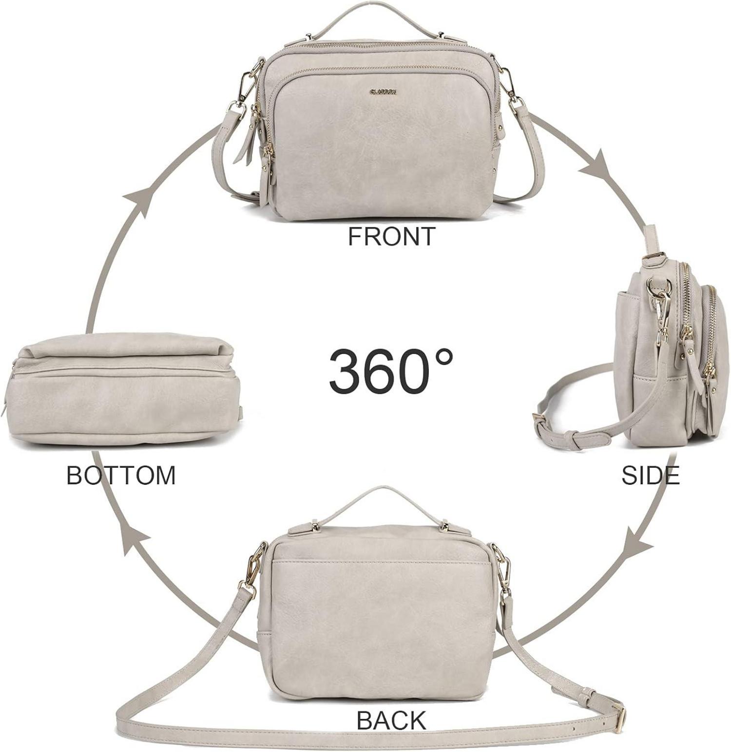 Umhängetasche Damen Schultertasche Crossbody Leder Handtasche Beige