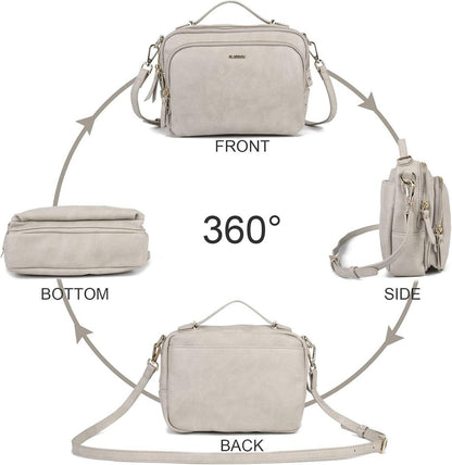 Umhängetasche Damen Schultertasche Crossbody Leder Handtasche Beige