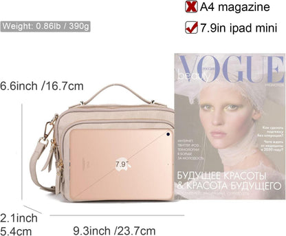 Umhängetasche Damen Schultertasche Crossbody Leder Handtasche Beige