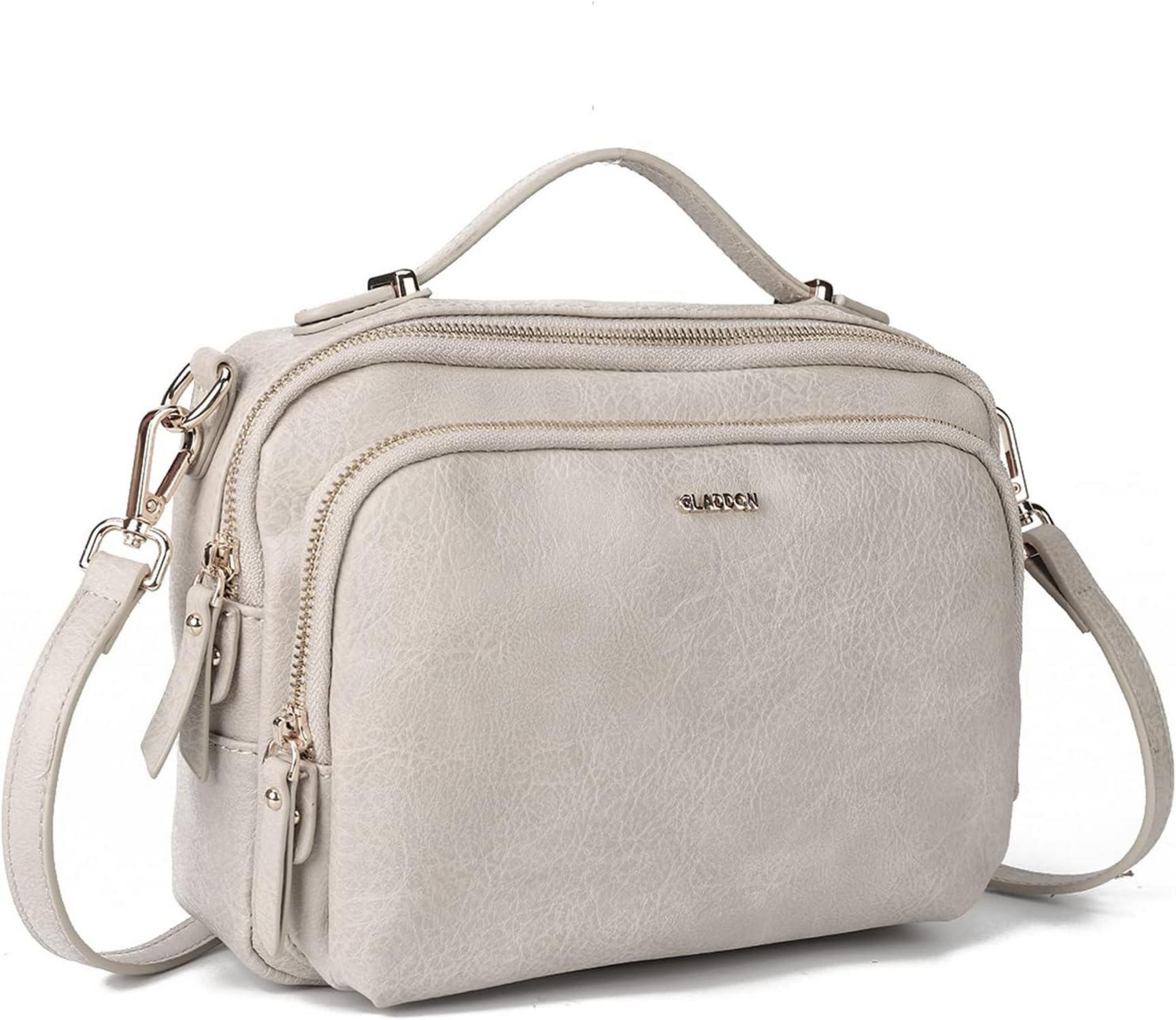 Umhängetasche Damen Leder Crossbody Schultertasche Beige - Geschenk für Frauen/Mädchen
