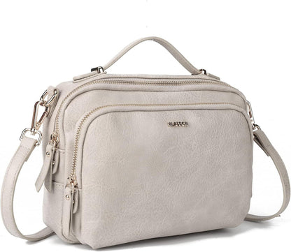 Umhängetasche Damen Leder Crossbody Schultertasche Beige - Geschenk für Frauen/Mädchen