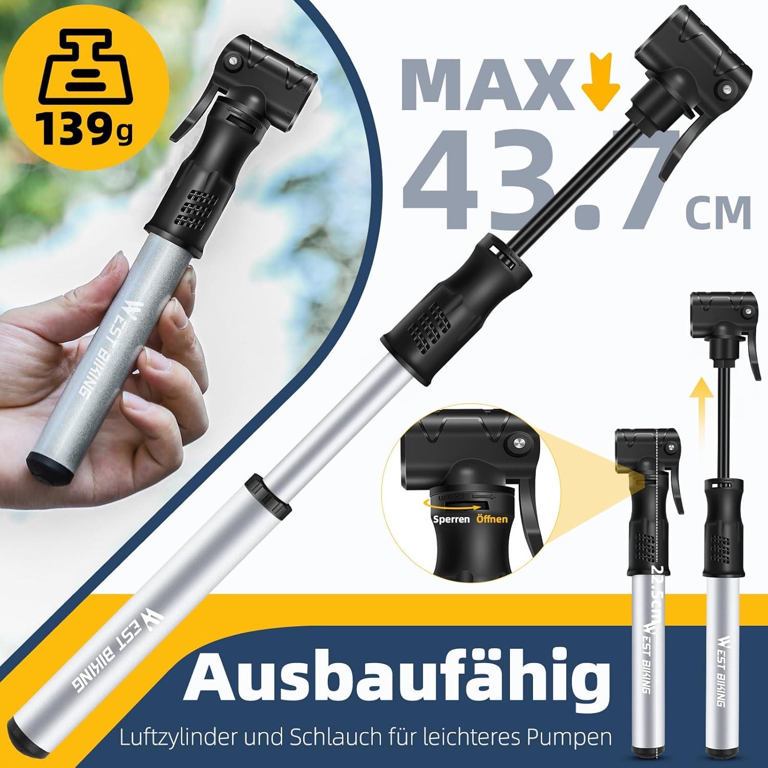 Mini Fahrradpumpe Aluminium Luftpumpe für alle Ventile - tragbare
