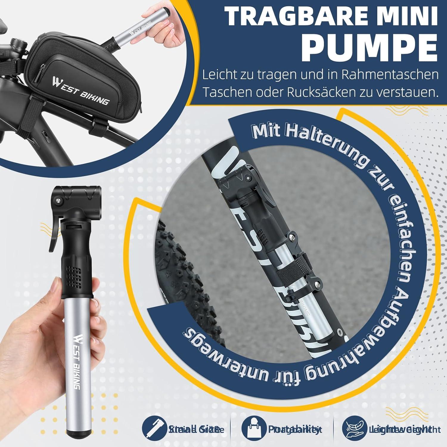 Fahrradpumpe Mini Aluminium Luftpumpe für MTB Rennrad Ballpumpe