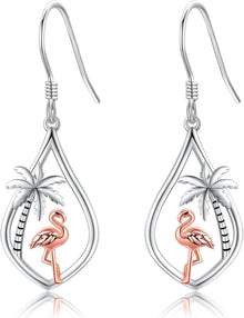 Flamingo Ohrringe Sterlingsilber Palme Brisur Ohrhänger Rosa Tier