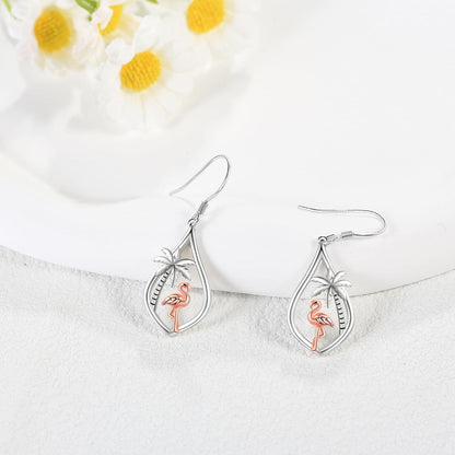 Flamingo Ohrringe Sterlingsilber Palme Brisur Ohrhänger Rosa Tier