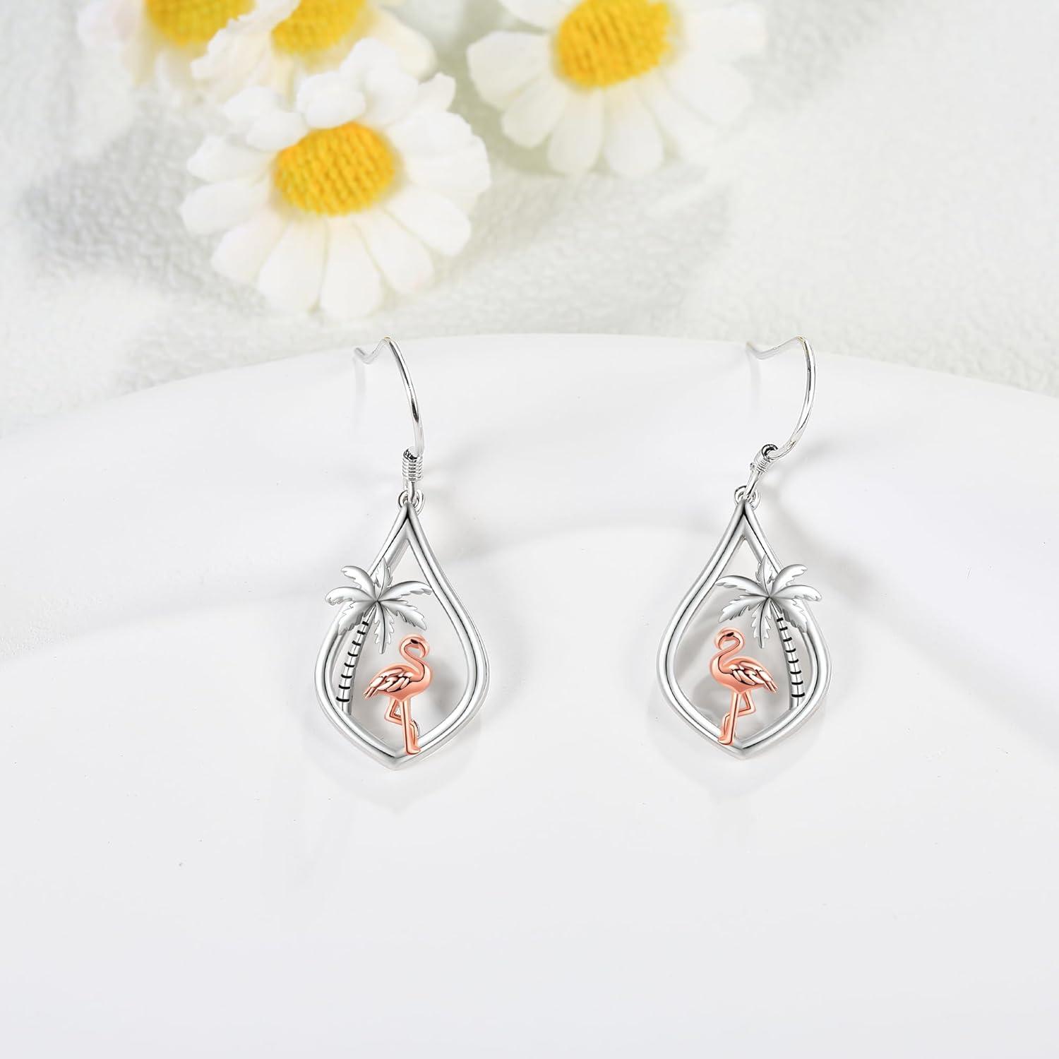 Flamingo Ohrringe Sterlingsilber Palme Ohrhänger Rosa Tier Schmuck