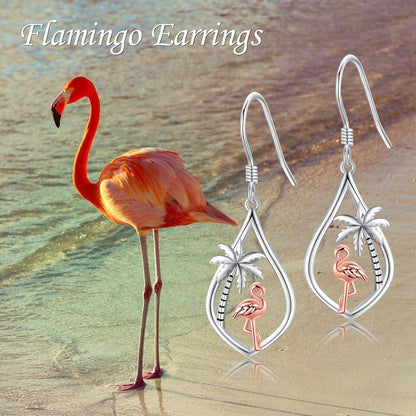 Flamingo Ohrringe Sterlingsilber Palme Brisur Rosa Tier Schmuck