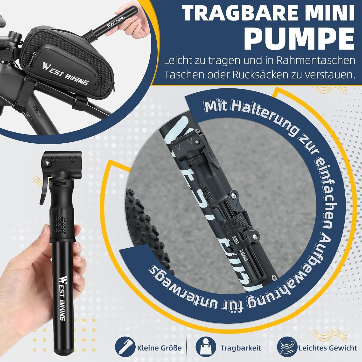 Mini Fahrradpumpe Aluminium Luftpumpe für Fahrrad alle Ventile tragbar
