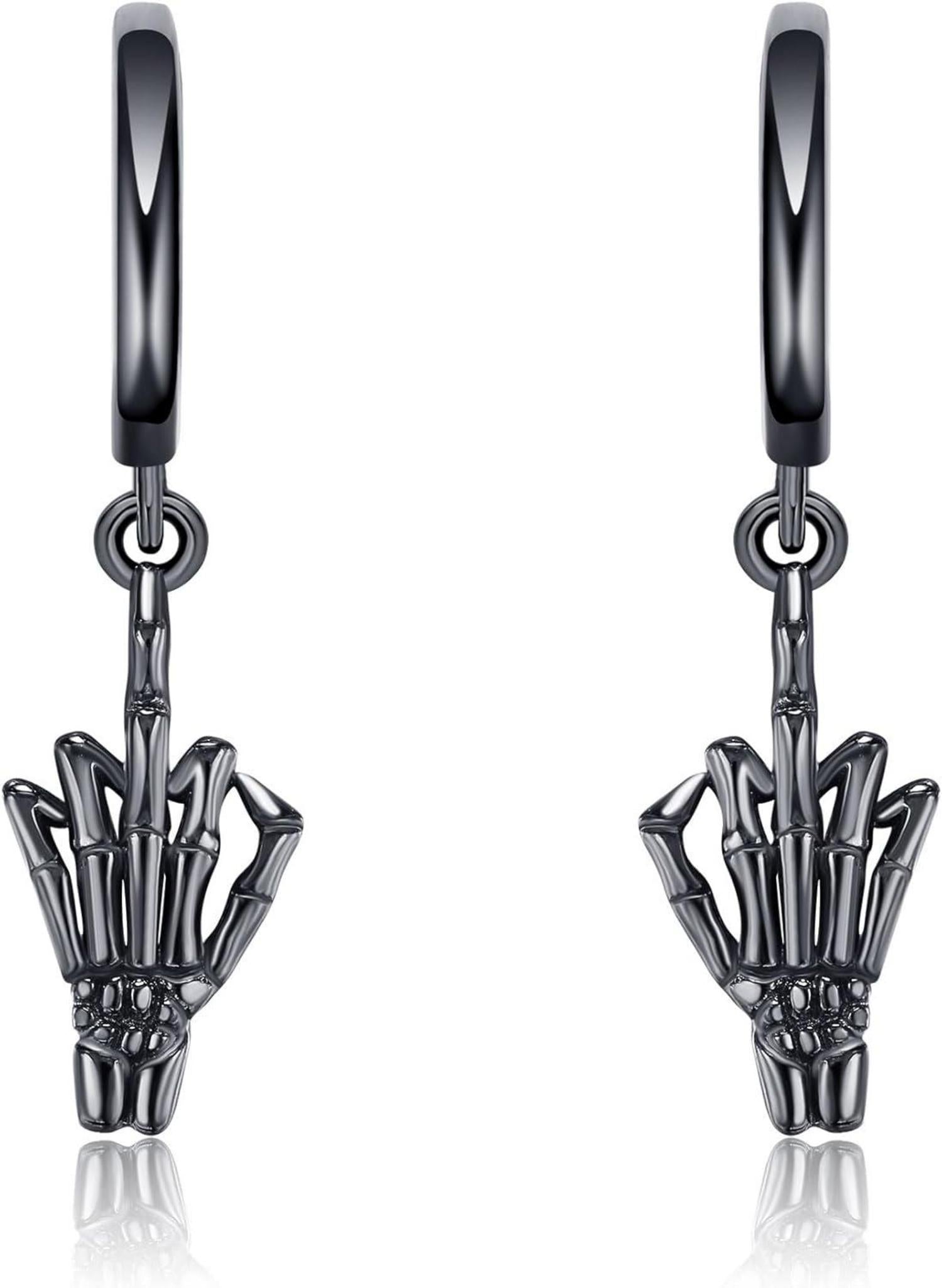 Totenkopf Ohrringe Sterlingsilber Mittelfinger Creolen Halloween für