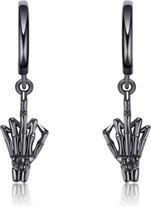 Totenkopf Ohrringe Sterlingsilber Mittelfinger Creolen Halloween für