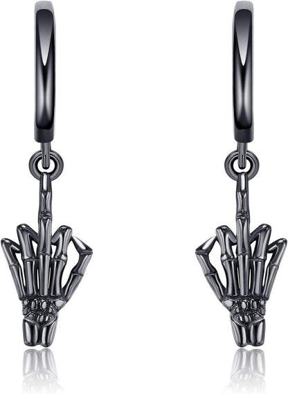 Totenkopf Ohrringe Sterlingsilber Mittelfinger Creolen Halloween für
