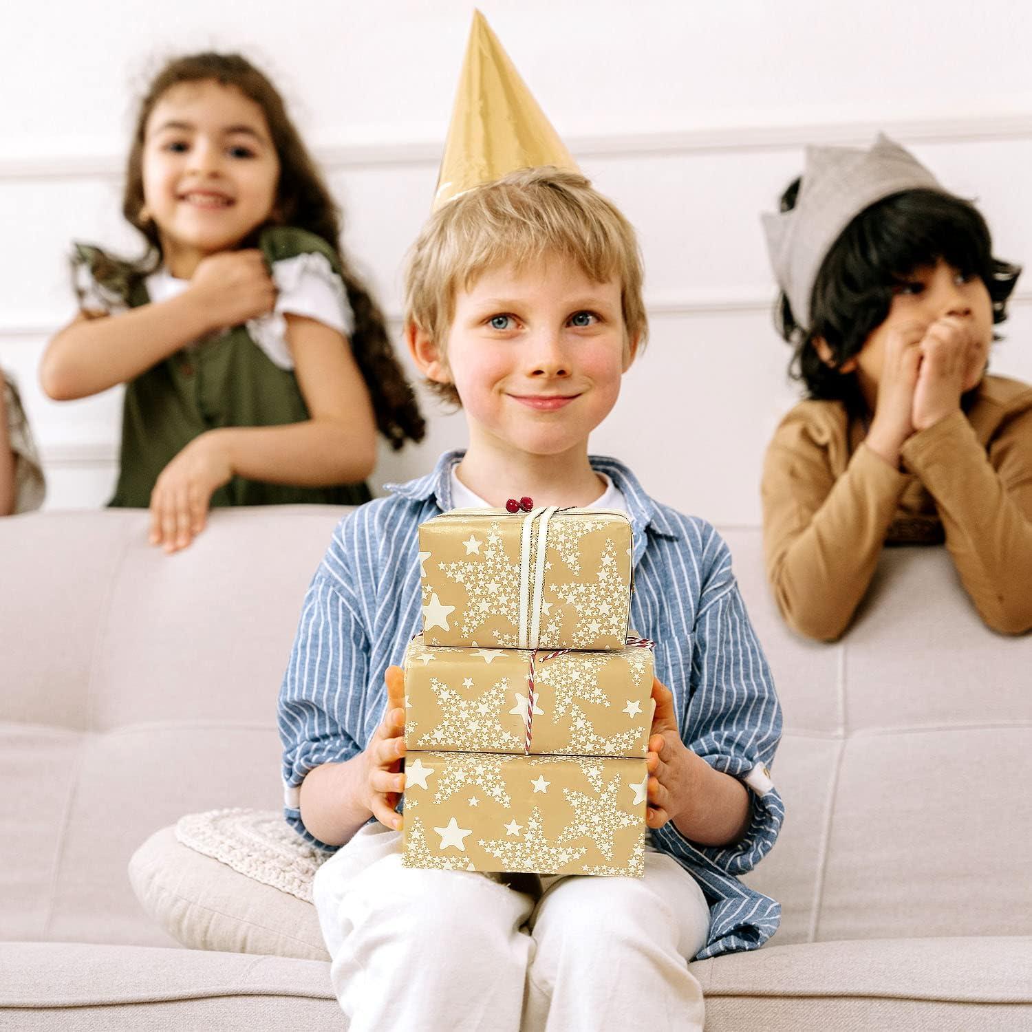 Große Stern Geschenkpapierrolle 43cm x 15m, Recycling Weihnachtspapier & Geschenkverpackung