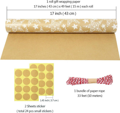 43cm x 15m Stern Geschenkpapierrolle für Geburtstag & Weihnachten