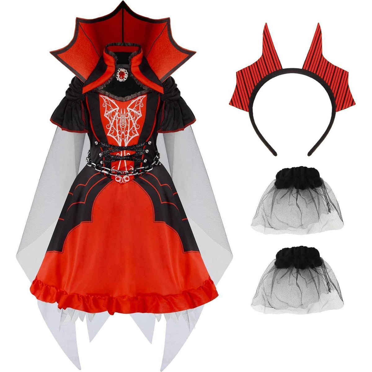 Mädchen Vampir Kostüm Rot Dunkel mit Umhang & Accessoires Gr. L