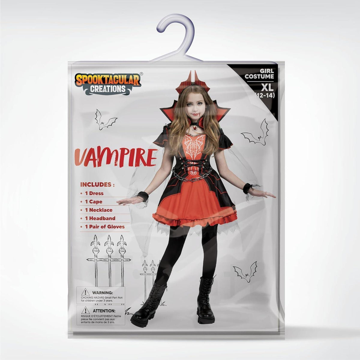 Mädchen Vampir Kostüm Rot Dunkel mit Umhang & Accessoires Gr. L