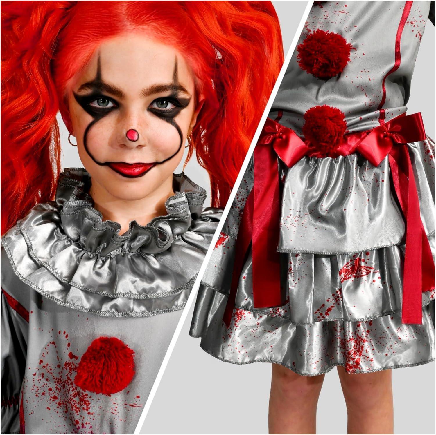 Mädchen Clown Kostüm Halloween Gruseliger Kleid Up Party-L Small Schwarz
