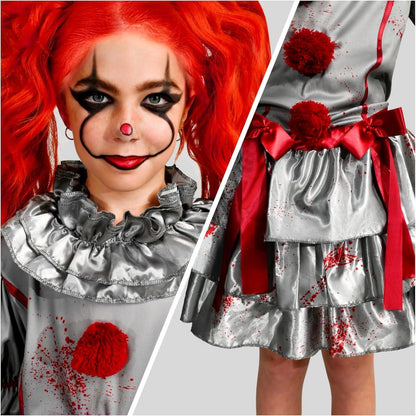 Mädchen Clown Kostüm Halloween Gruseliger Kleid Up Party-L Small Schwarz