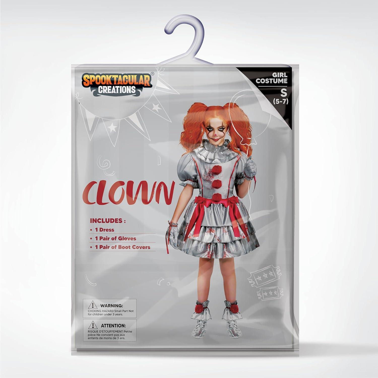Mädchen Böser Clown Kostüm Halloween Dress Up Rollenspiel Schwarz S-L