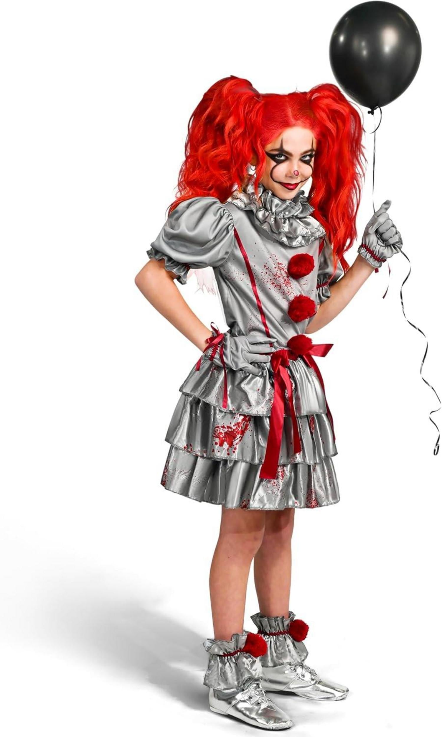 Mädchen Böser Clown Kostüm Halloween Dress Up Rollenspiel Schwarz S-L