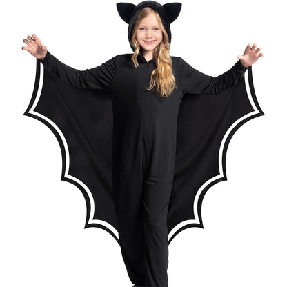 Kinder Fledermaus Kostüm mit Flügeln und Kapuze, Gr. L
