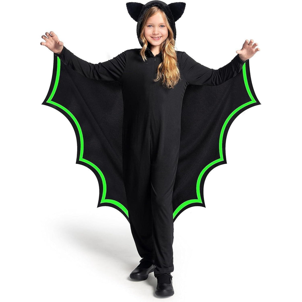Kinder Fledermaus Kostüm mit Flügeln und Kapuze, Gr. L