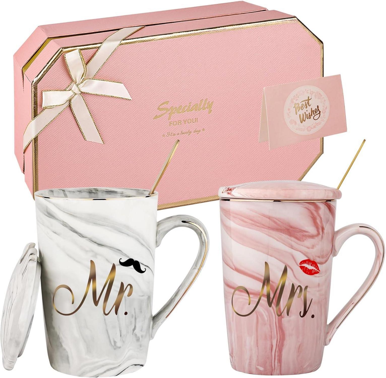 Mr. und Mrs. Kaffeebecher Set Hochzeitsgeschenk Marmor Tasse 420ML