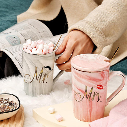 Mr. und Mrs. Kaffeebecher Set Hochzeitsgeschenk Marmor Tasse 420ML
