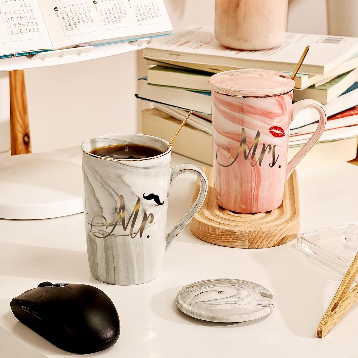 Hochwertige Mr und Mrs Kaffeebecher Set für Paare 420ML - Valentinstag Geschenk