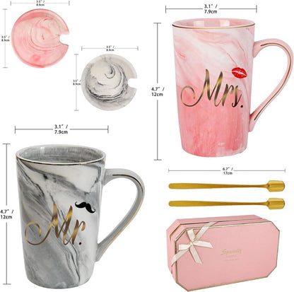 Mr und Mrs Kaffeebecher Set mit Löffel und Deckel in Geschenkbox