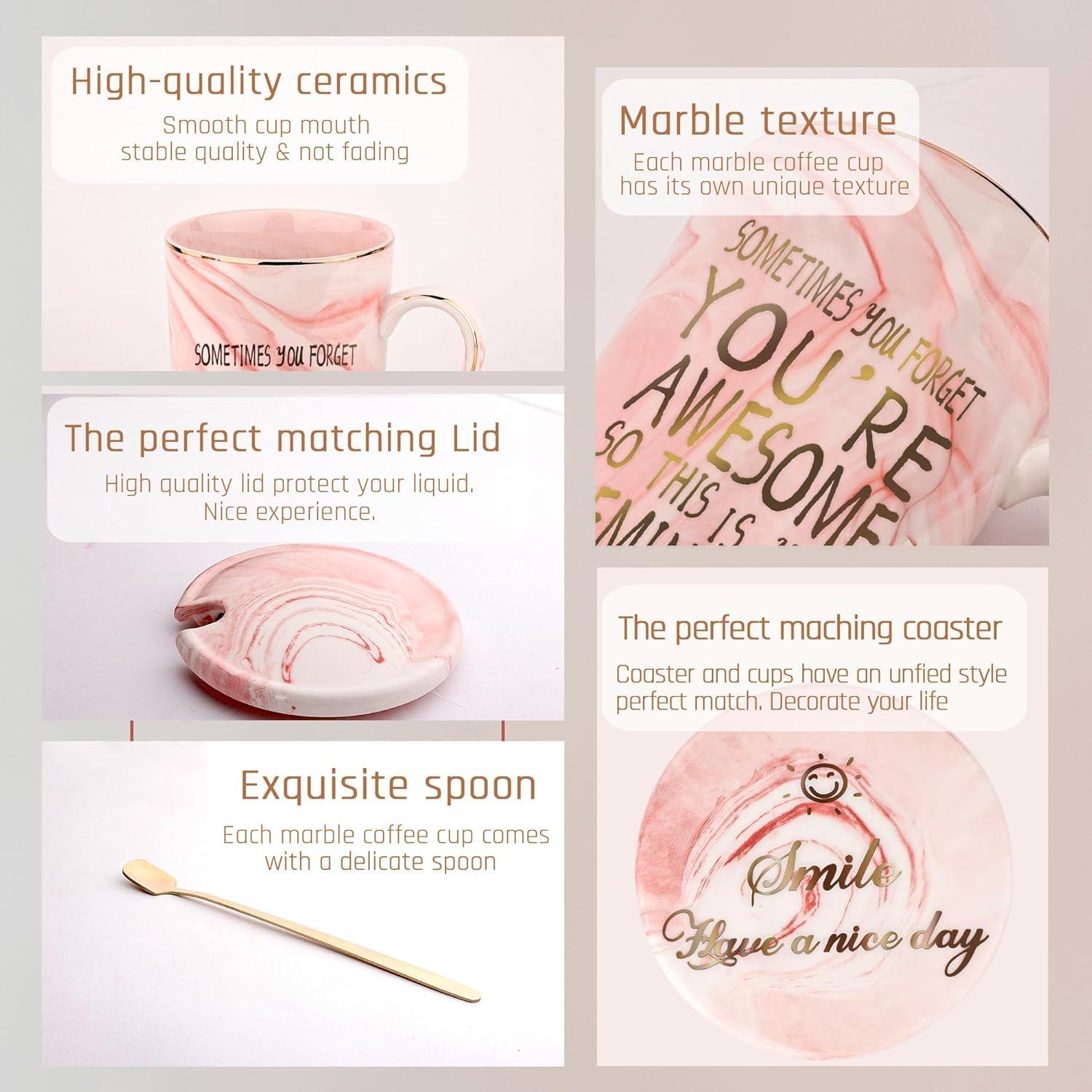 Dankeschön Geschenkset für Frauen 420ml Rosa Inspirierende Tasse mit Zubehör