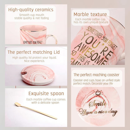 Dankeschön Geschenkset für Frauen 420ml Rosa Inspirierende Tasse mit Zubehör