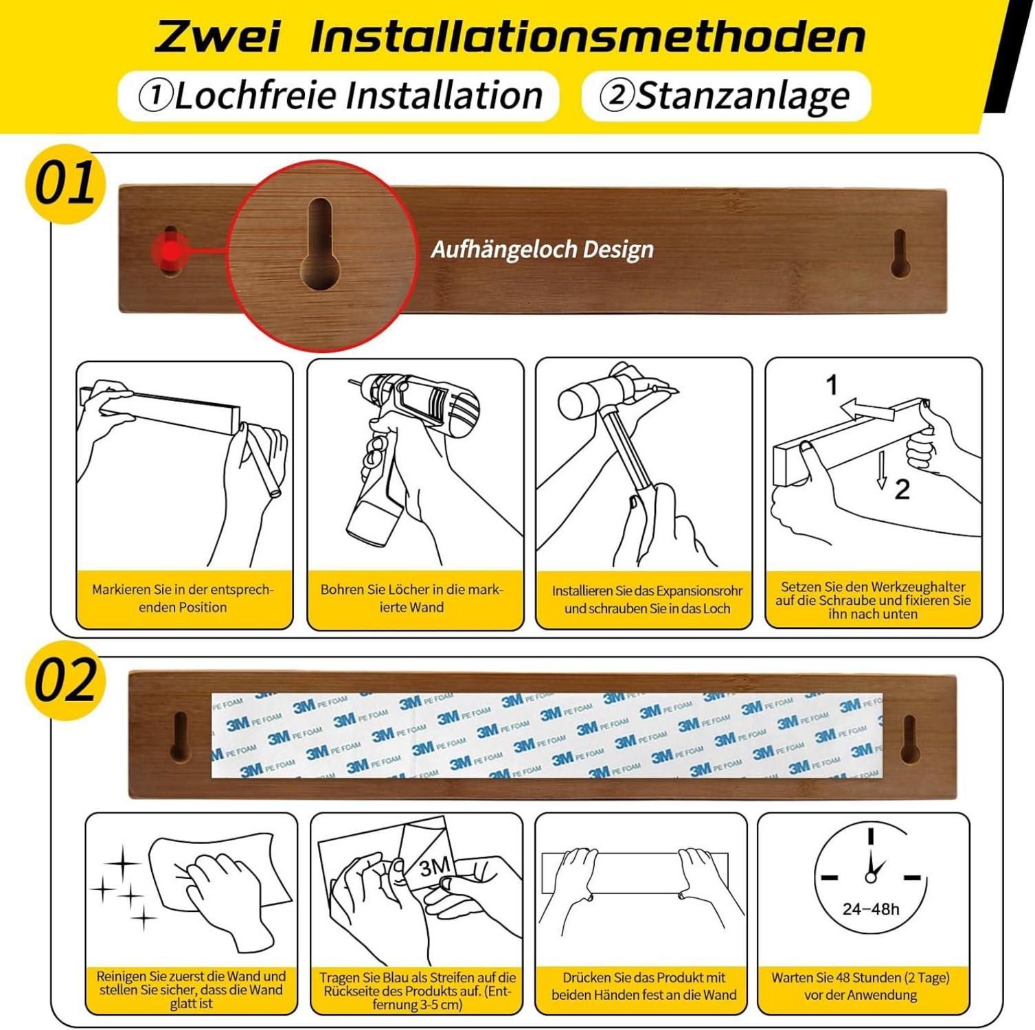 Magnetleiste Messer Bambus 40CM Magnetic Strip Knife Keine Bohrung