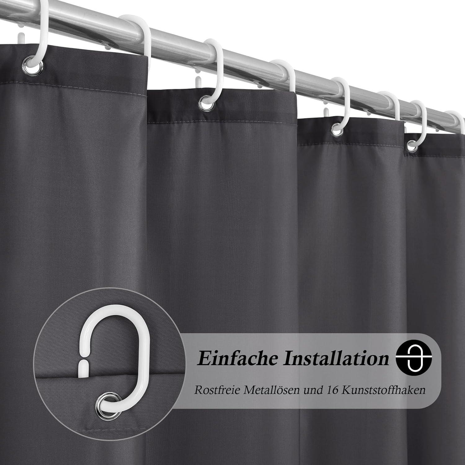 Duschvorhang Stoff Extra Breit Textil Wasserdicht Dunkelgrau