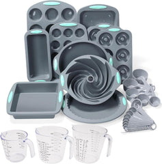 30-in-1 Silicone Baking Set Cake Pan Molds Donut Muffin Measuring Cups