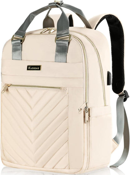Moderne Liokesa Laptop-Rucksack beige mit USB-Ladeanschluss