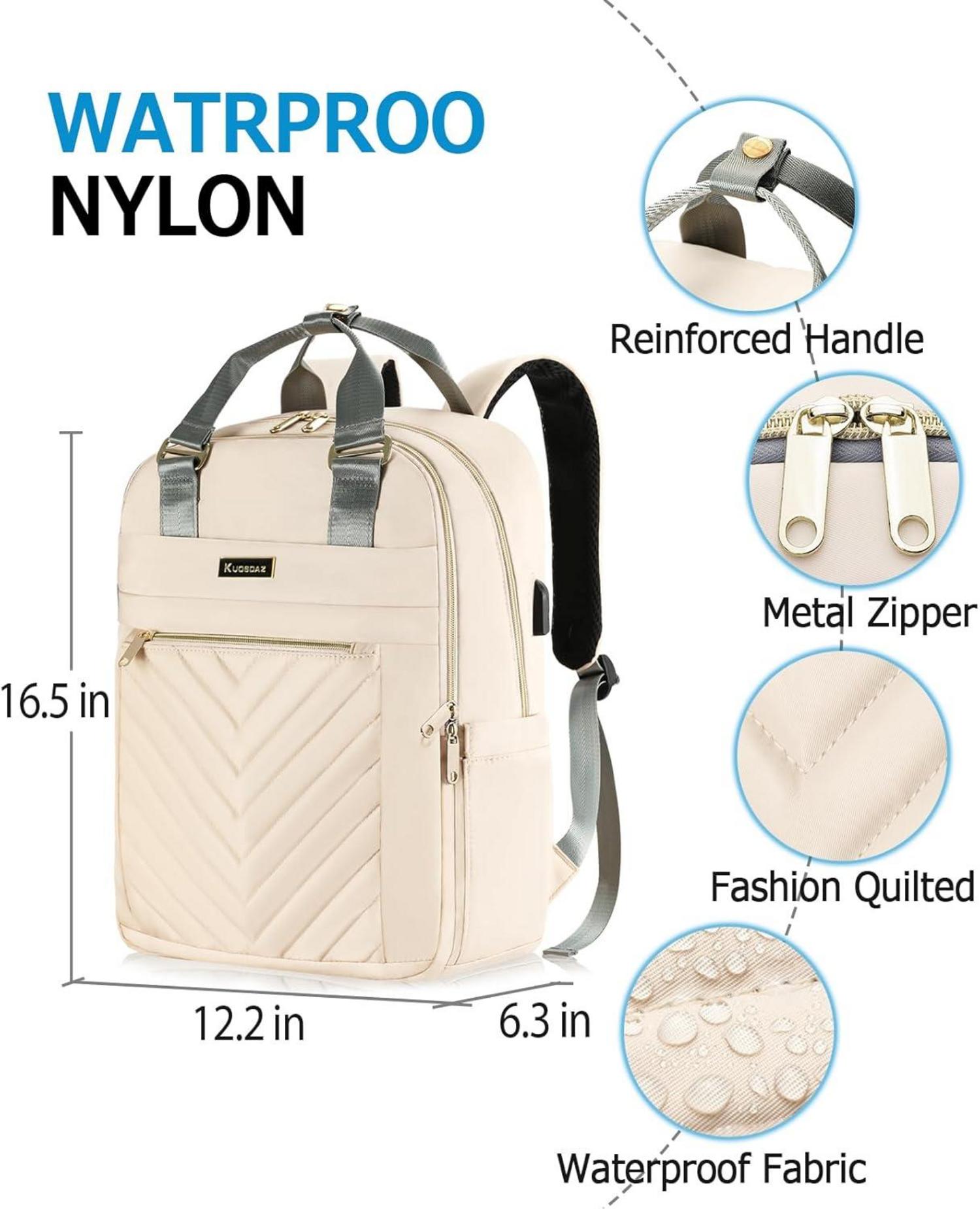Liokesa Laptop Rucksack Damen 15,6 Zoll USB Ladeanschluss Beige
