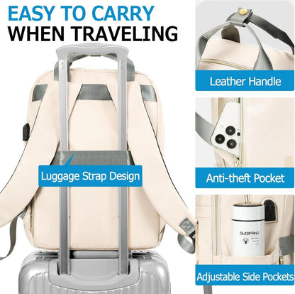 Rucksack Damen 15,6 Zoll USB Laptopfach Business Beige
