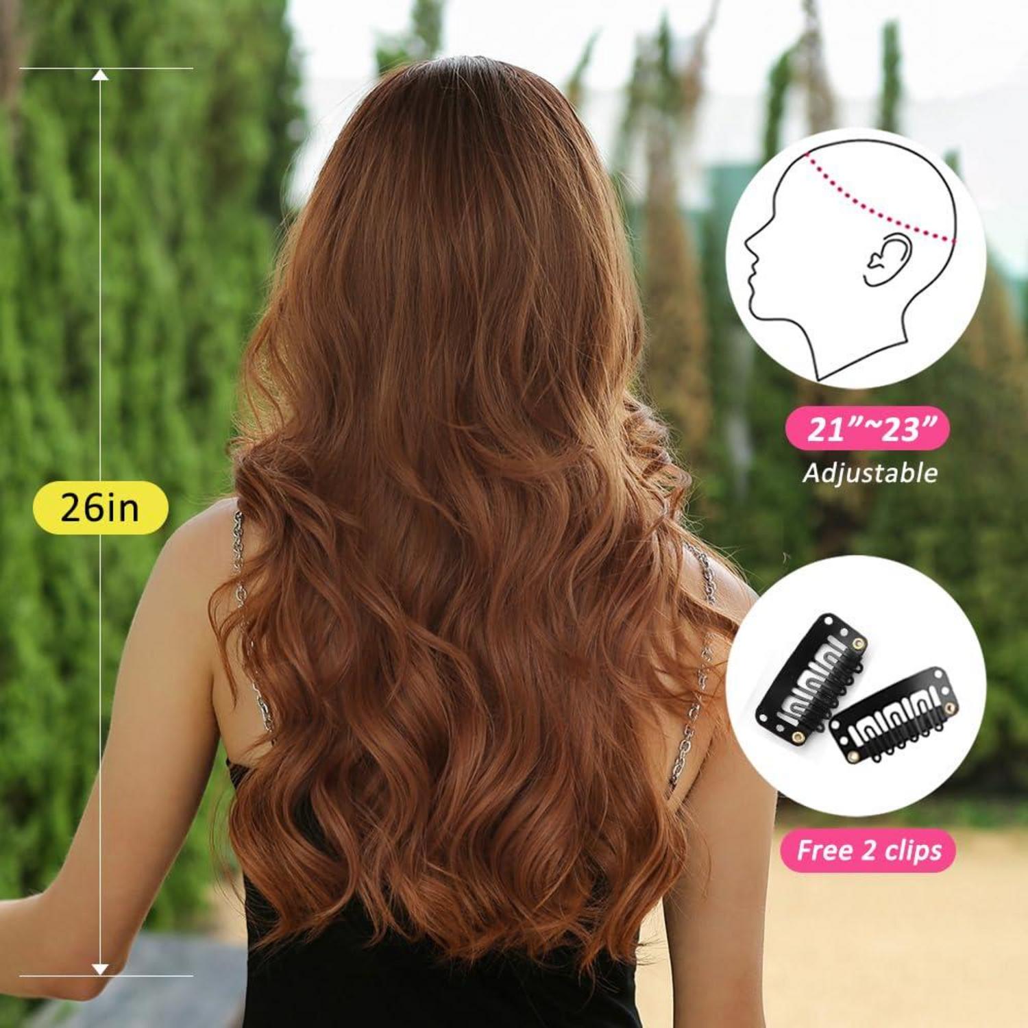 Lange Ombre Ingwer Synthetische Perücke mit Pony für Frauen Hitzebeständige Cosplay Haar Perücken