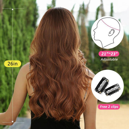 Lange Ombre Ingwer Synthetische Perücke mit Pony für Frauen Hitzebeständige Cosplay Haar Perücken