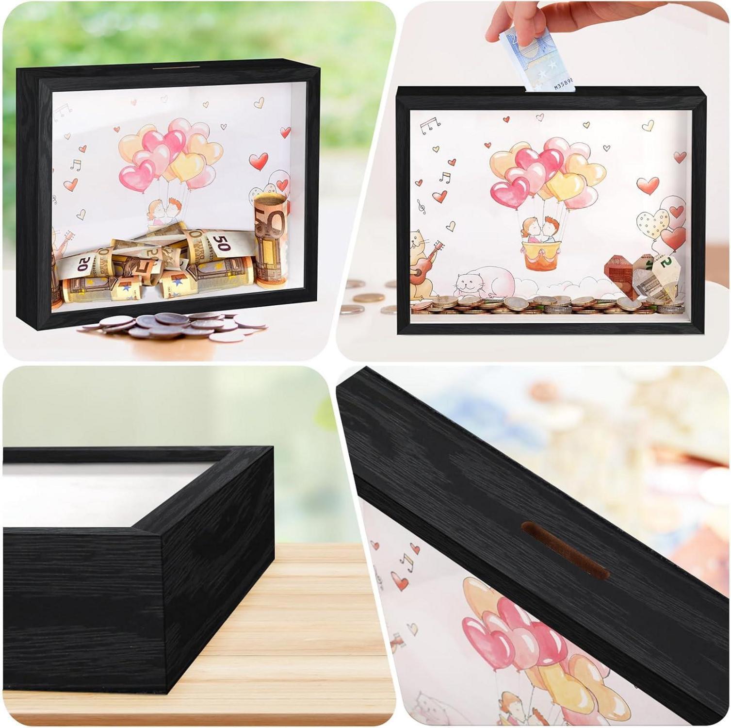Anhow Spardose Kinder Glas 3D Bilderrahmen Hochzeit Taufe Geldgeschenk 20x25 cm