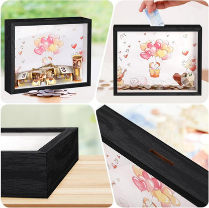 Anhow Spardose Kinder Glas 3D Bilderrahmen Hochzeit Taufe Geldgeschenk 20x25 cm