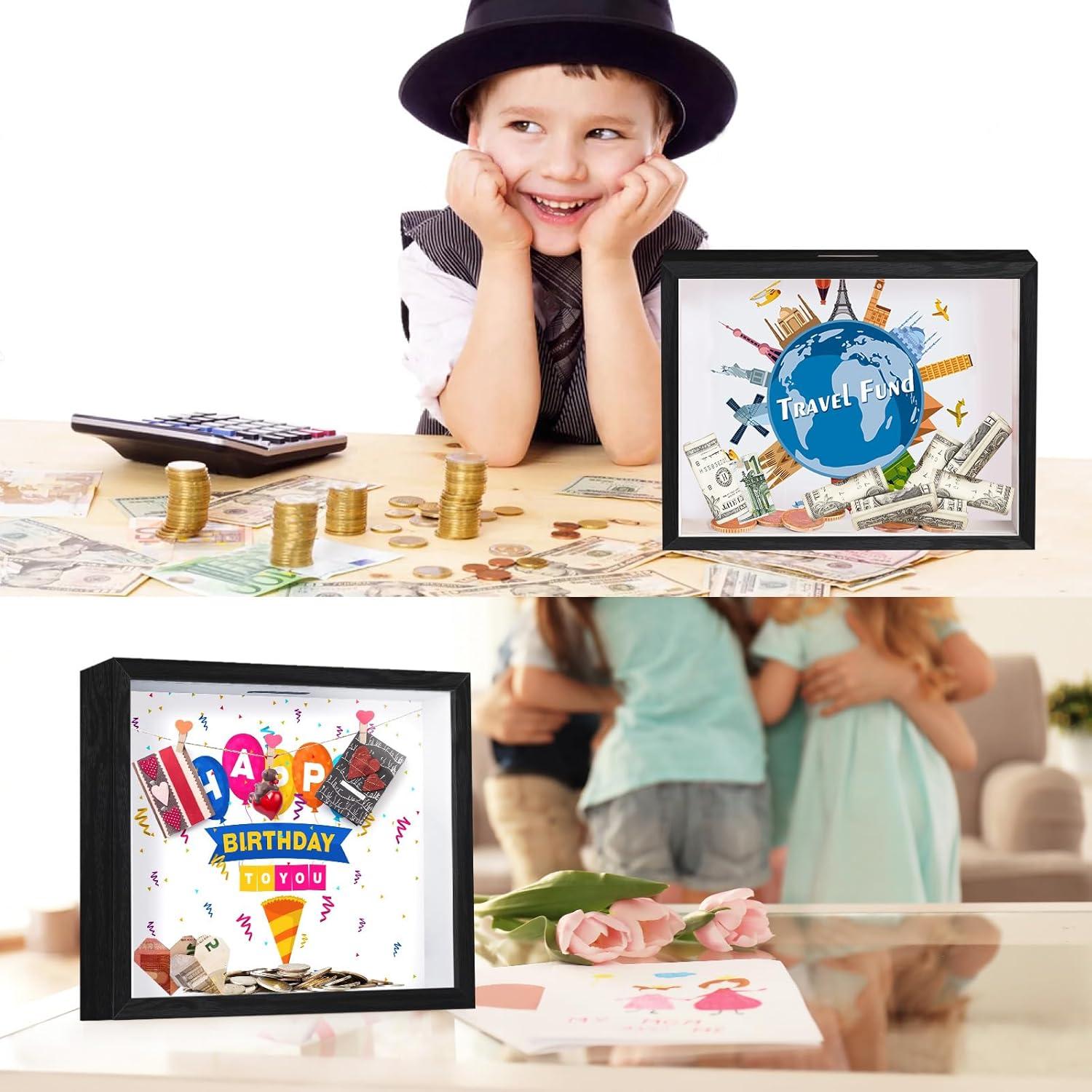 Spardose Kinder Glas 3D Bilderrahmen Taufe Hochzeit Reisen Geburtstag
