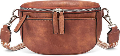 Modische Bauchtasche Damen Leder Crossbody Bag Braun