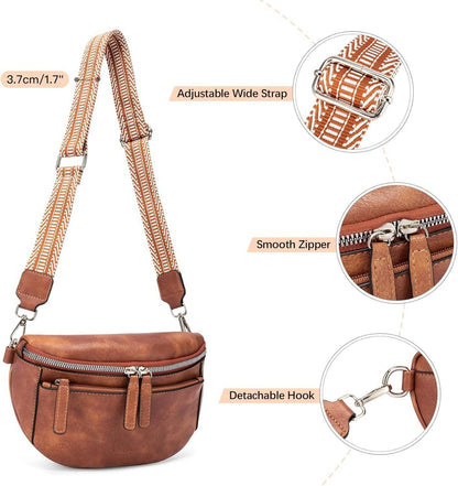 Modische Bauchtasche Damen Leder Crossbody Bag Braun