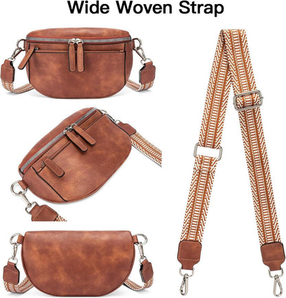 FIGESTIN Damen Bauchtasche PU Leder Crossbody Umhängetasche Braun