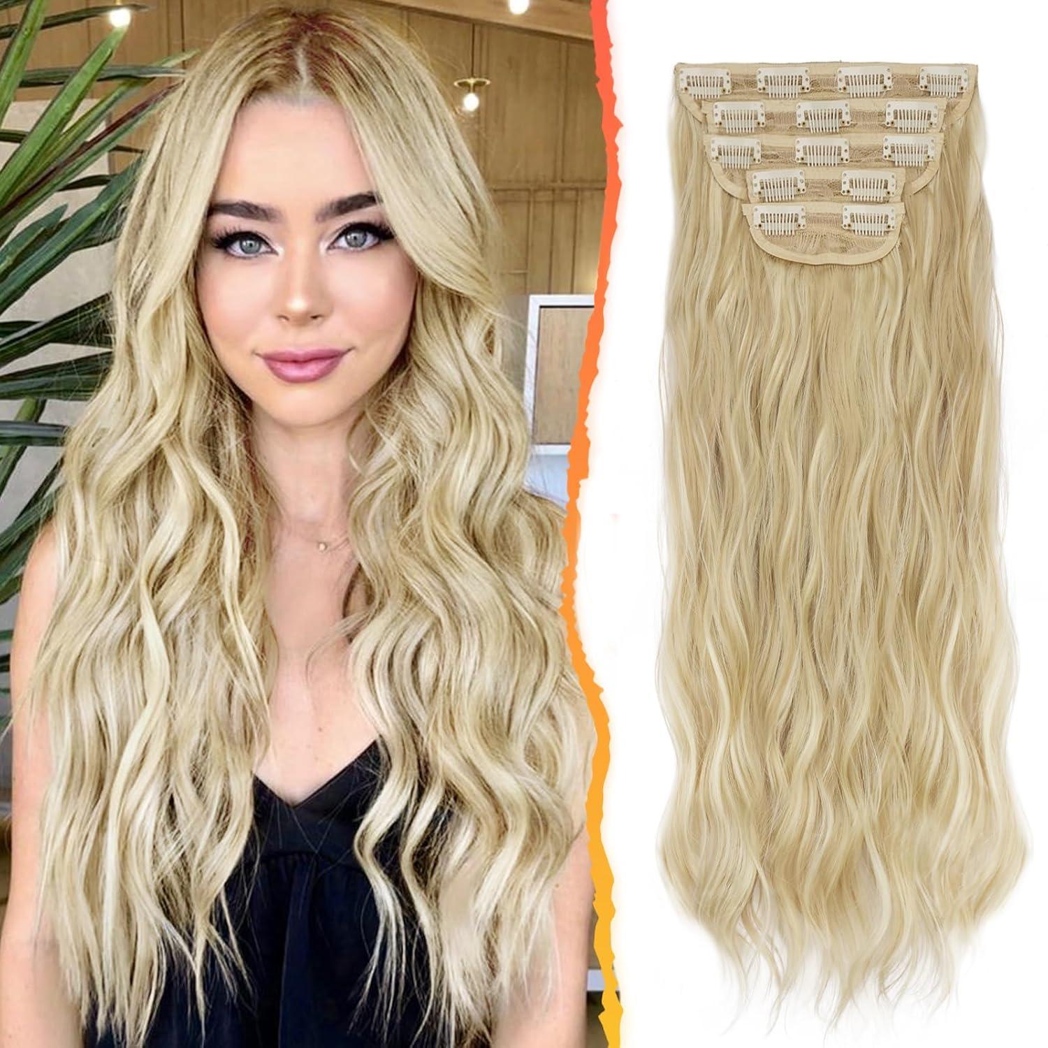 Clip-in Haarverlängerungen Wellig 5-teilig 45 cm Aschblond mit